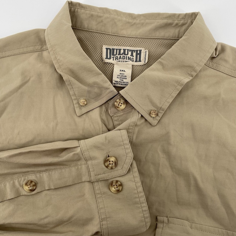 Duluth Trading Co Utility Fishing Hiking Button Up Shirt Mens 3XL Tan Vented L/S